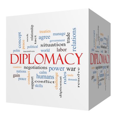 Diplomasi 3d küp kelime bulutu kavramı