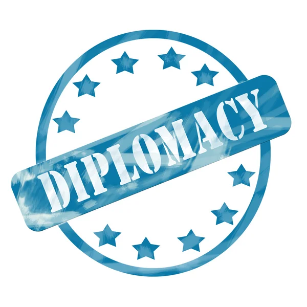 Blue Weathered Diplomacy Stamp Circle and Stars — Stock Photo, Image