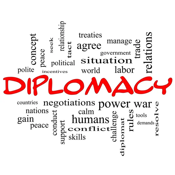 Diplomatie Word Cloud Concept en casquettes rouges — Photo