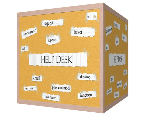 Pomoc stůl 3d krychle corkboard slovo koncepce — Stock fotografie