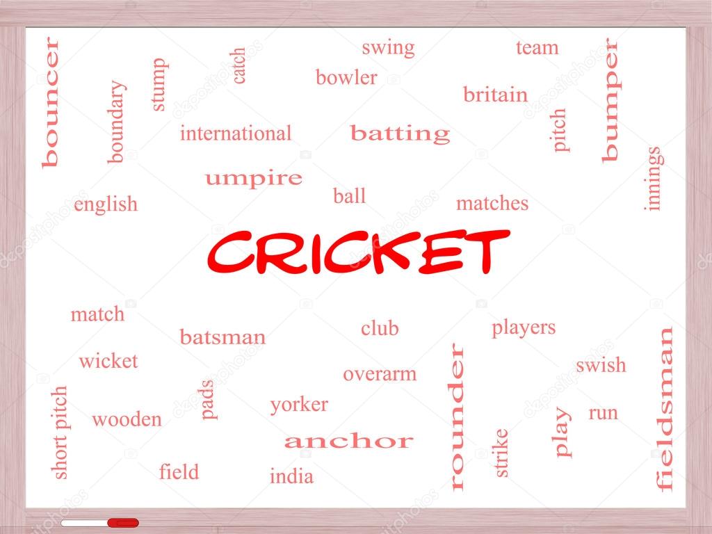 Cricket Word Cloud Concept on a Whiteboard — Stock Photo © 44349637