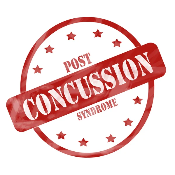 Red Weathered Post Concussion Syndrome Stamp Circle and Stars — Stock Photo, Image