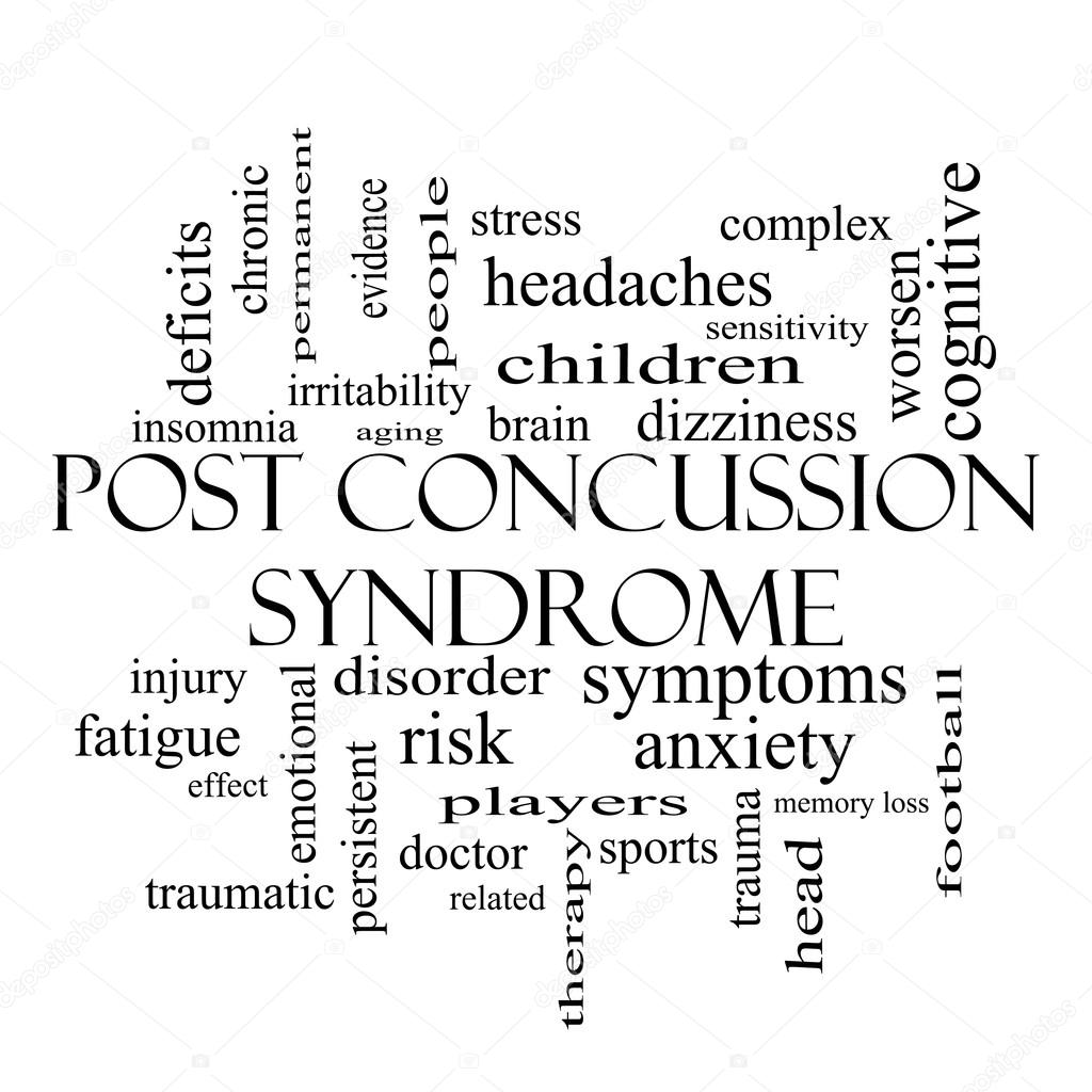 Post Concussion Syndrome Word Cloud Concept in black and white