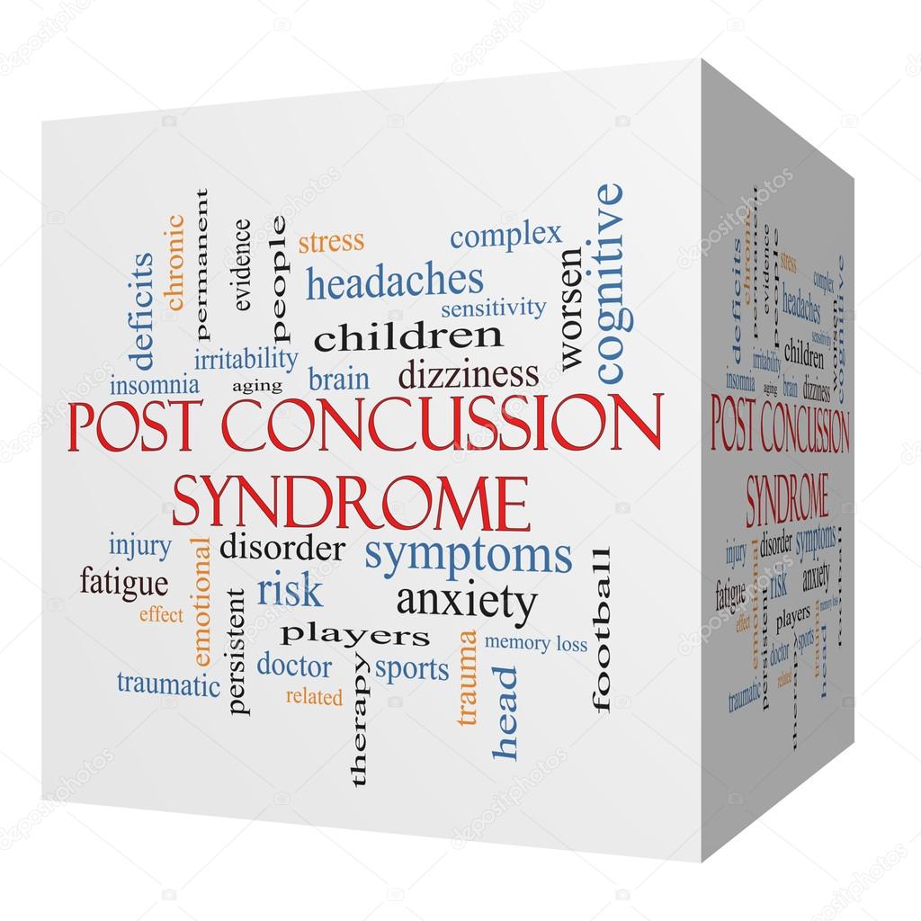 Post Concussion Syndrome 3D cube Word Cloud Concept