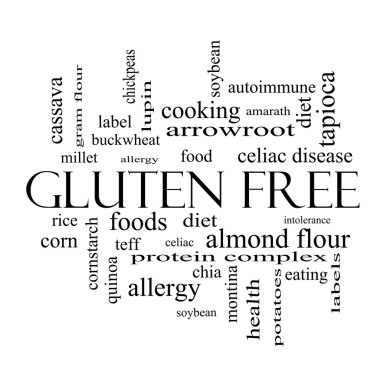 gluten free word cloud kavramı siyah beyaz