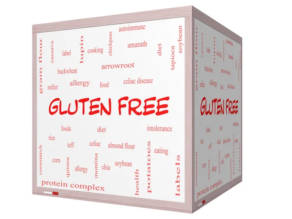 Gluten Free Word Cloud Concept on a 3D cube Whiteboard — Stock Photo, Image