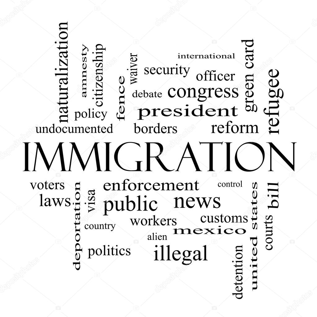 Immigration Word Cloud Concept in black and white