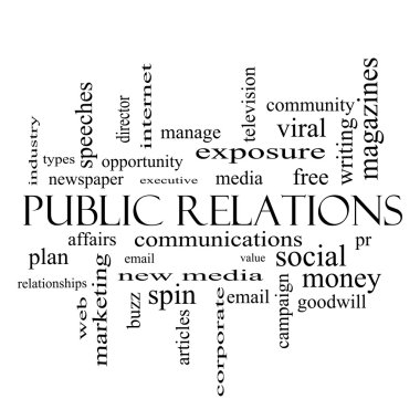 Public Relations Word Cloud Concept in black and white clipart
