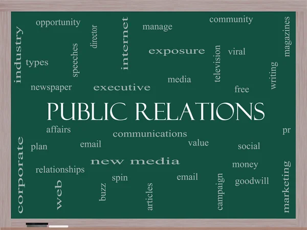 Public Relations Word Cloud Concept sur un tableau noir — Photo