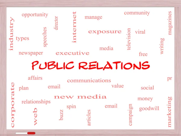 Public Relations Word Cloud Concept sur un tableau blanc — Photo