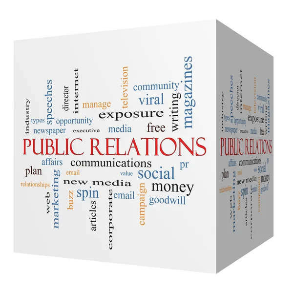 Public relations 3d sześcian słowo chmura koncepcja — Zdjęcie stockowe