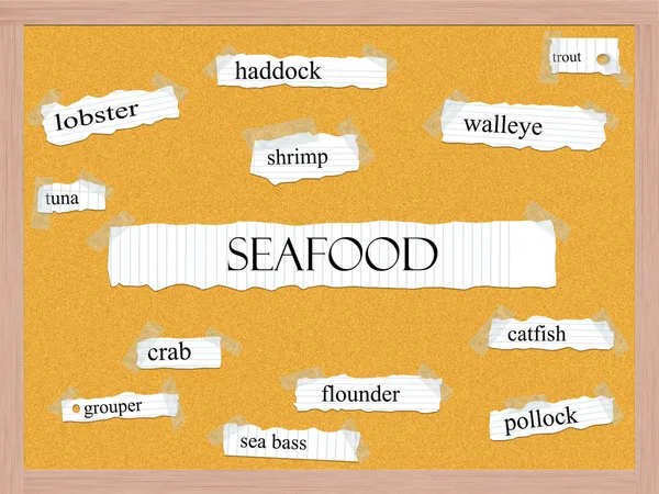 Seafood Corkboard Word Concept — Stock Photo, Image