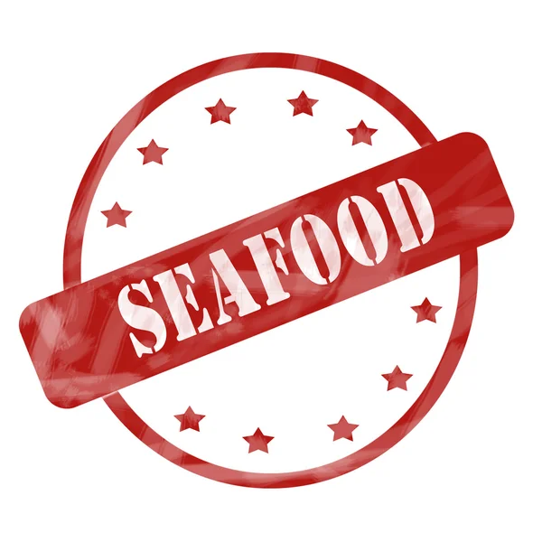 Red Weathered Seafood Stamp Circle and Stars — Stock Photo, Image