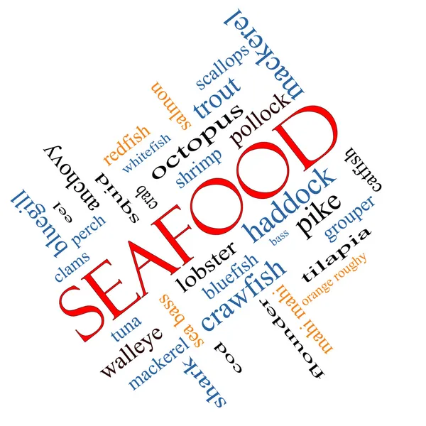 Seafood Word Cloud Concept Angled — Stock Photo, Image