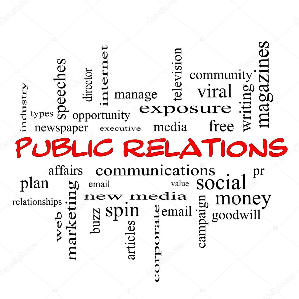 Public Relations Word Cloud Concept in red caps