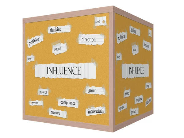 Influence 3D cube Corkboard Word Concept — Stock Photo, Image