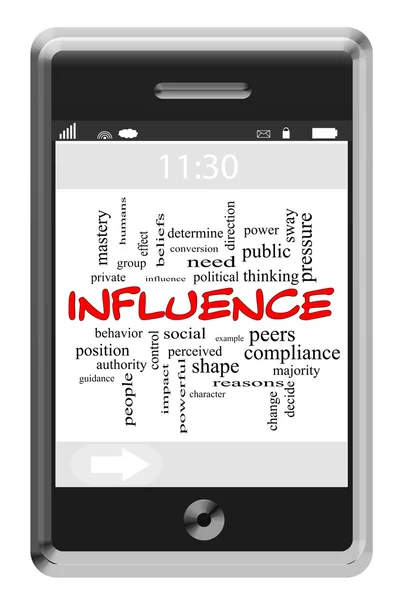 Influence Word Cloud Concept on a Touchscreen Phone — Stock Photo, Image