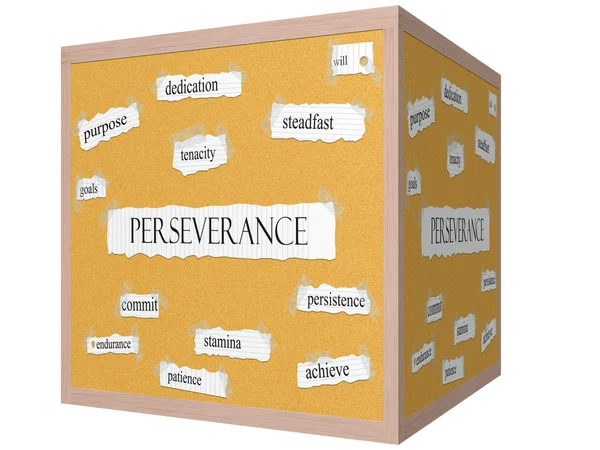 Perseverance 3D cube Corkboard Word Concept — Stock Photo, Image