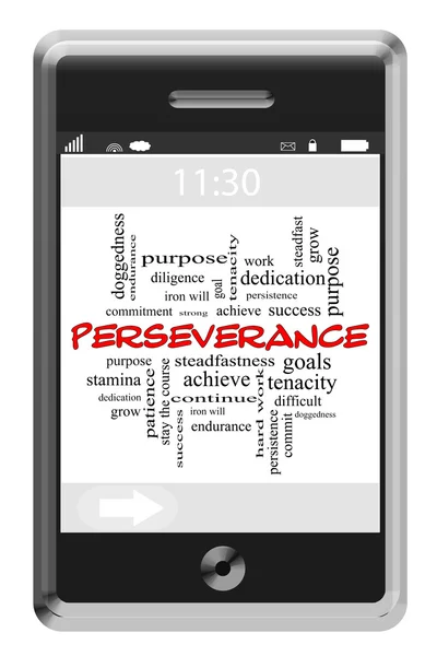 Perseverance Word Cloud Concept on a Touchscreen Phone — Stock Photo, Image