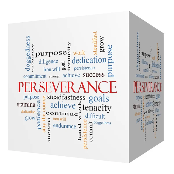 Perseverancia 3D cubo Word Cloud Concept — Foto de Stock