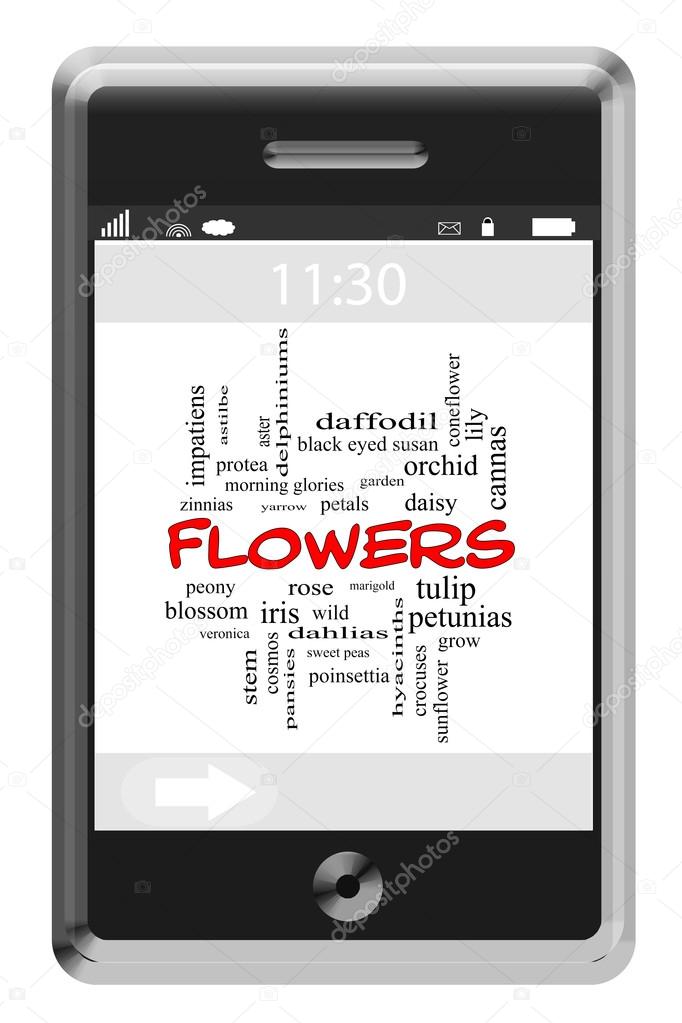 Flowers Word Cloud Concept on a Touchscreen Phone
