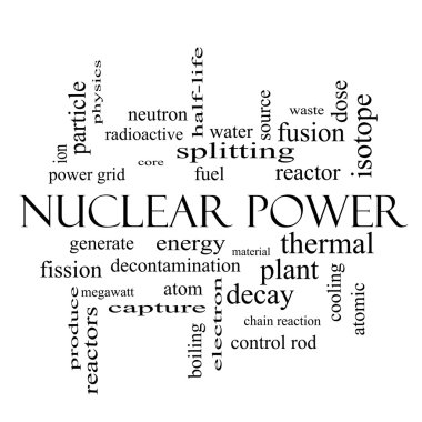 nükleer güç kelime bulutu kavramı siyah beyaz