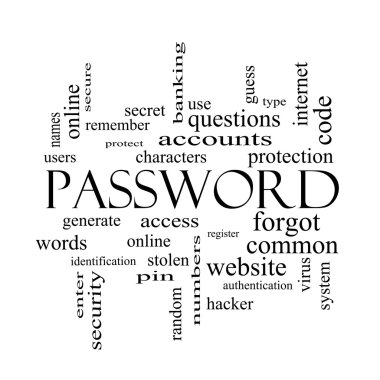 Password Word Cloud Concept in black and white clipart