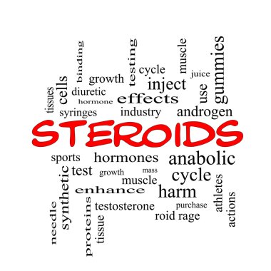 Steroidler bulut kavramı kırmızı kapaklar içinde kelime.
