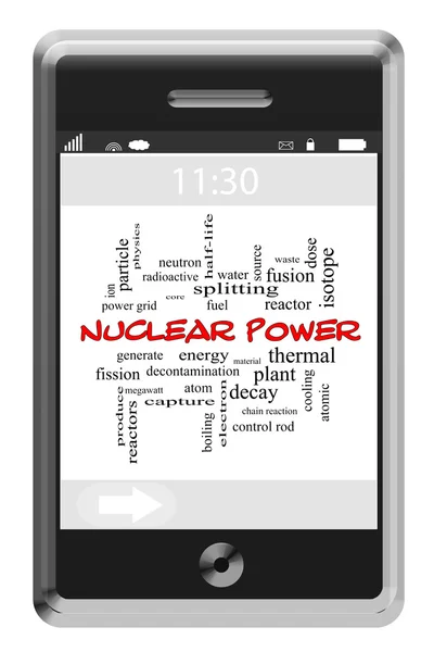 Nuclear Power Word Cloud Concept on a Touchscreen Phone — Stock Photo, Image