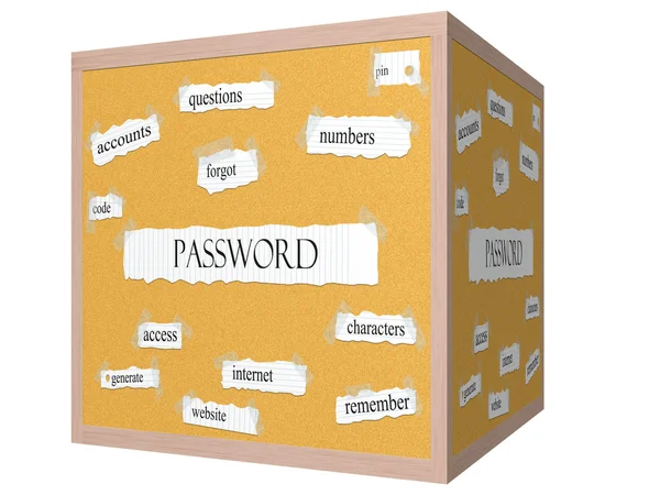 Password 3D cube Corkboard Word Concept — Stock Photo, Image