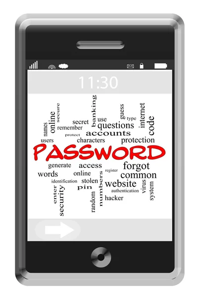 Password Word Cloud Concept on a Touchscreen Phone — Stock Photo, Image