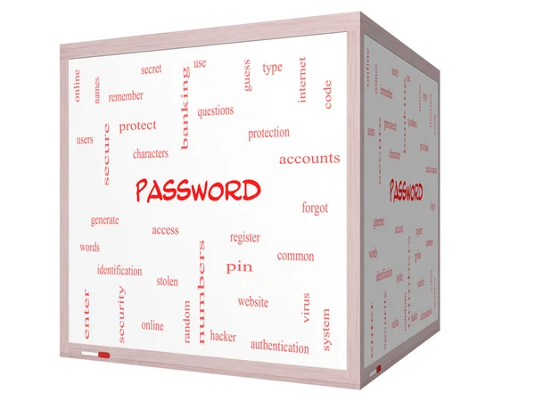 Password Word Cloud Concept on a 3D cube Whiteboard — Stock Photo, Image