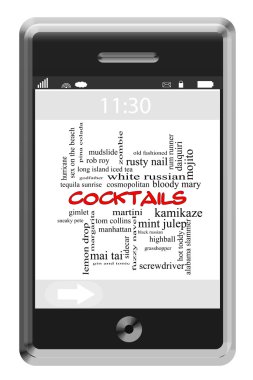 Cocktails Word Cloud Concept on a Touchscreen Phone clipart