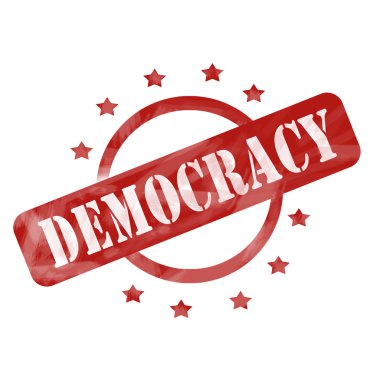 Kırmızı yıpranmış demokrasi damga tasarım daire ve yıldız