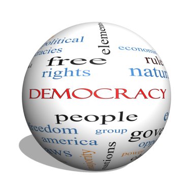 Demokrasi 3d küre kelime bulutu kavramı