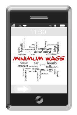 Minimum Wage Word Cloud Concept on a Touchscreen Phone clipart