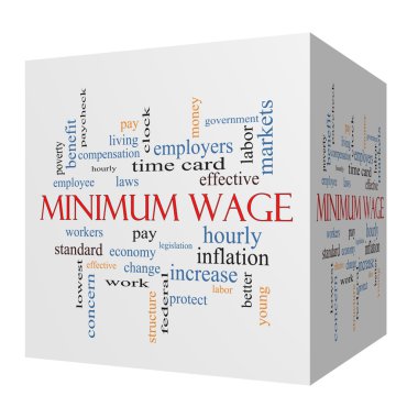 Minimum Wage 3D cube Word Cloud Concept clipart