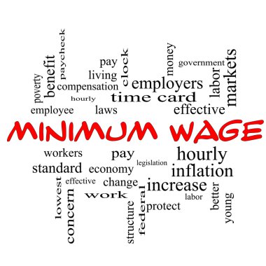 Minimum Wage Word Cloud Concept in red caps clipart