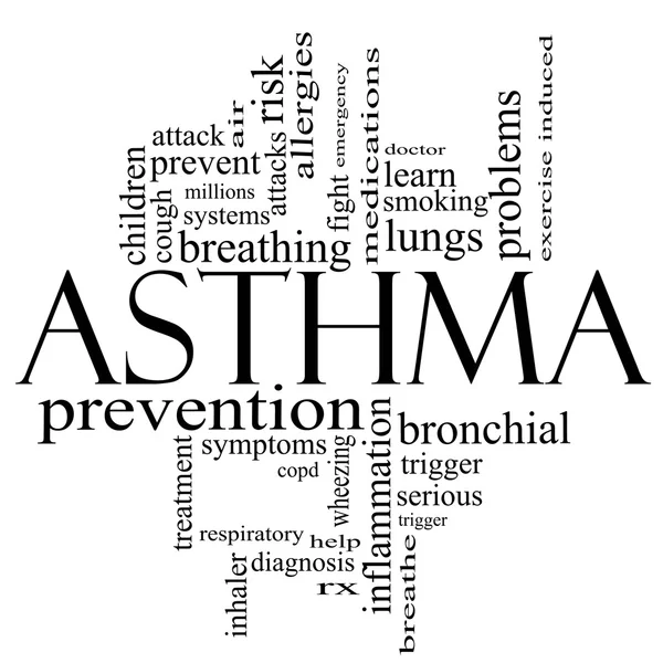 Asthma Word Cloud Concept in black and white — Stock Photo, Image