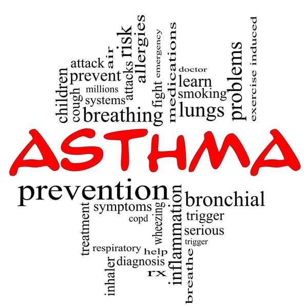 Astma ordet moln koncept i röda mössor — Stockfoto