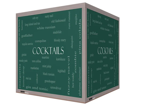 Cocktails Word Cloud Concept on a 3D cube Blackboard — Stock Photo, Image