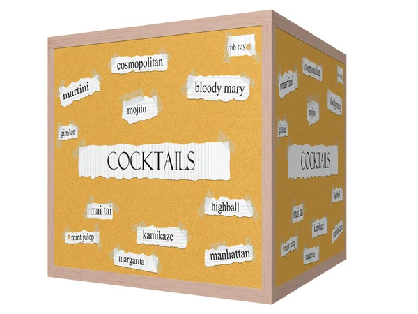 Cocktails 3D cubo Corkboard Palavra Conceito — Fotografia de Stock