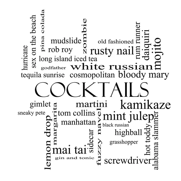 Cocktails Word Cloud Concept in black and white — Stock Photo, Image