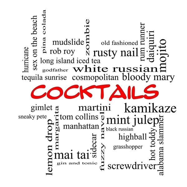 Cocktails Word Cloud Concept in red caps — Stock Photo, Image
