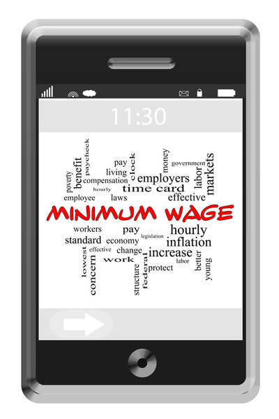 Minimum Wage Word Cloud Concept on a Touchscreen Phone