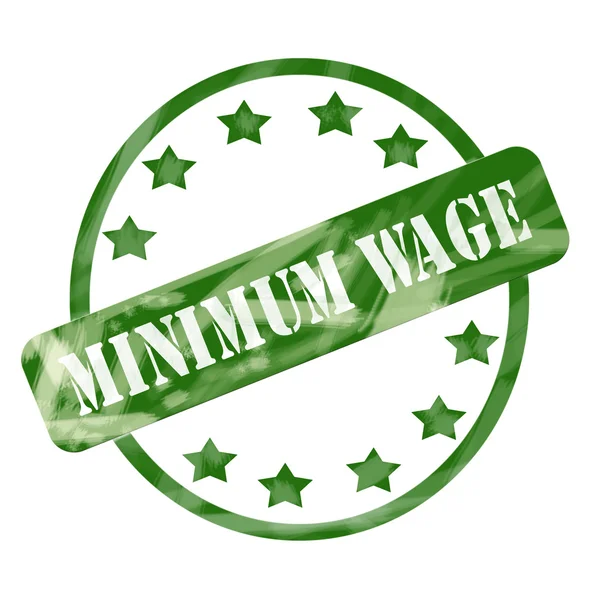 Zelená zvětralých minimální mzdu razítko kruhy a hvězdy — Stock fotografie