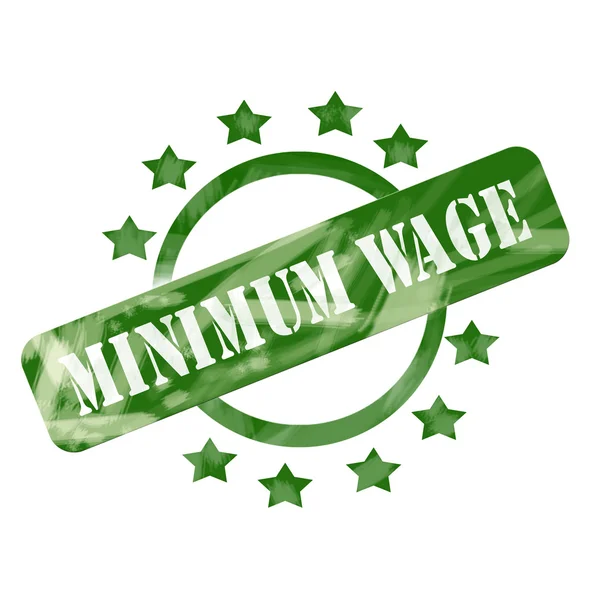 Desenho de Green Weathered Minimum Wage Stamp Circle and Stars — Fotografia de Stock