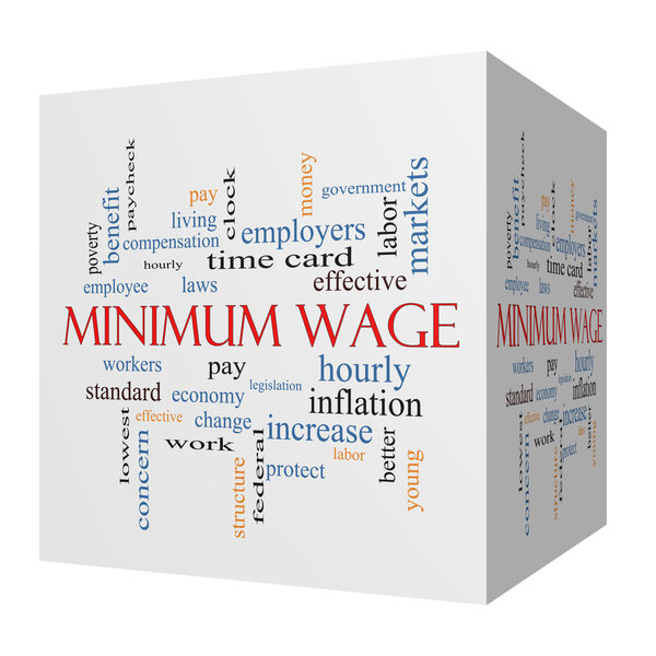 Minimum Wage 3D cube Word Cloud Concept