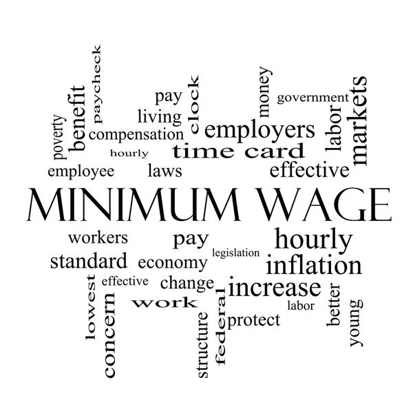 Minimum Wage Word Cloud Concept in black and white — Stock Photo, Image