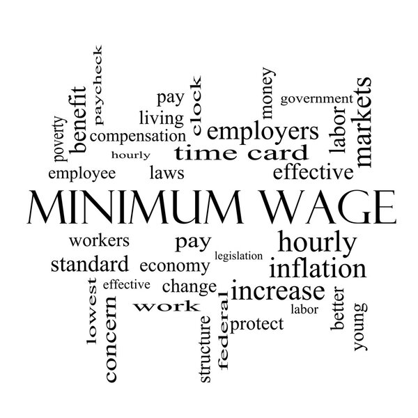 Minimum Wage Word Cloud Concept in black and white